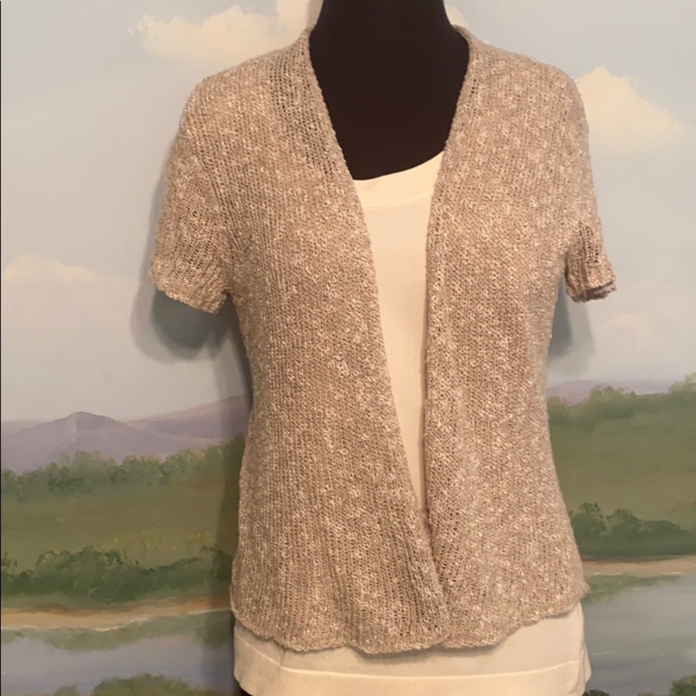 Eileen Fisher tan and cream knit cardigan